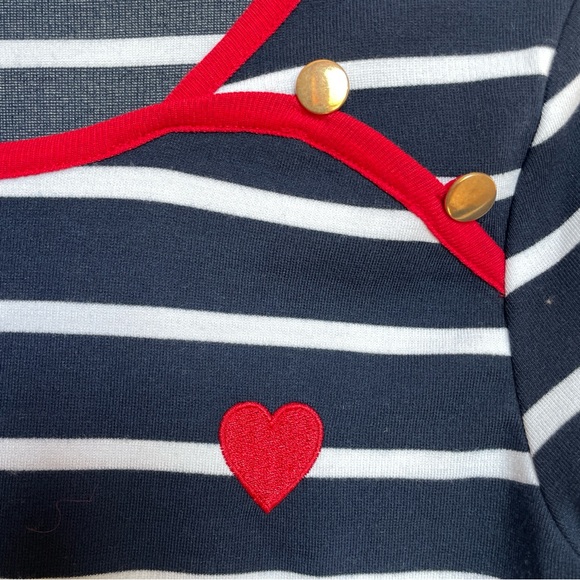 NAF NAF Blue and White Striped Shirt with Red Trim and Heart XS - Picture 2 of 9